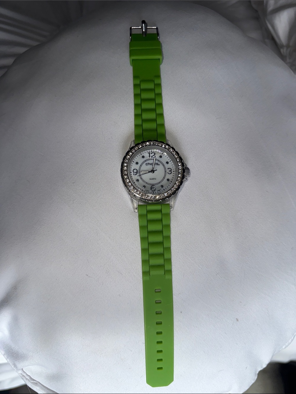 Chico’s Green Silicone Strap Crystal-Bezel Watch - Unbranded